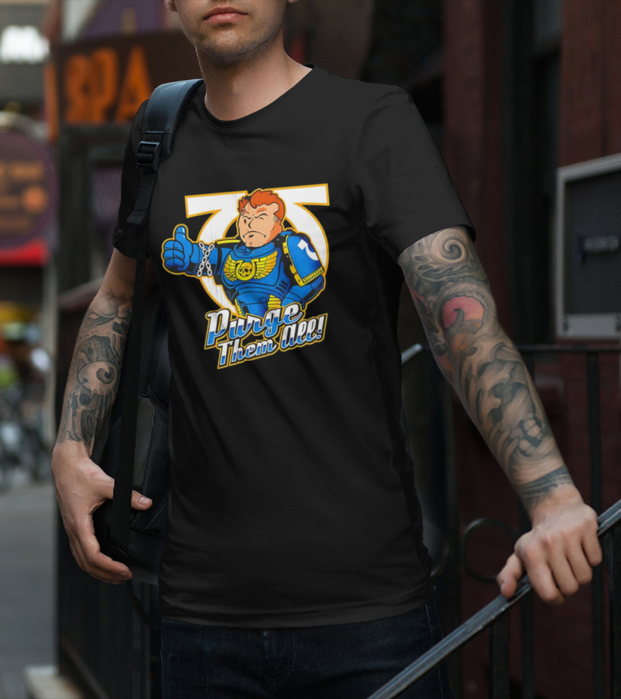 Demetrian Titus Warhammer 40K X Vault Boy Purge Them All Iconic Crossover Mashup T-Shirt