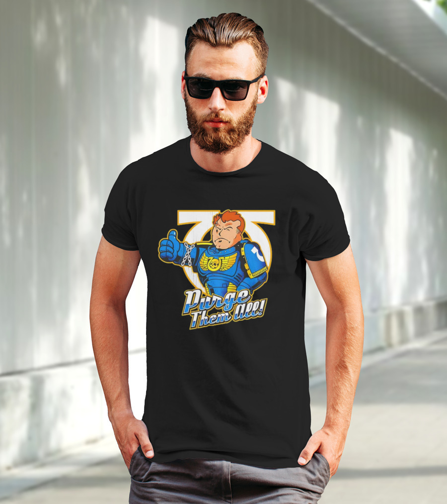Demetrian Titus Warhammer 40K X Vault Boy Purge Them All Iconic Crossover Mashup T-Shirt