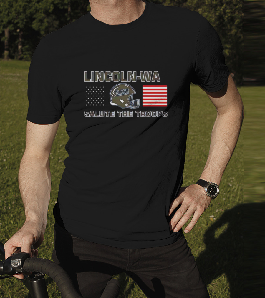 Lincoln-Way East Salute The Troops Helmet American Flag T-Shirt