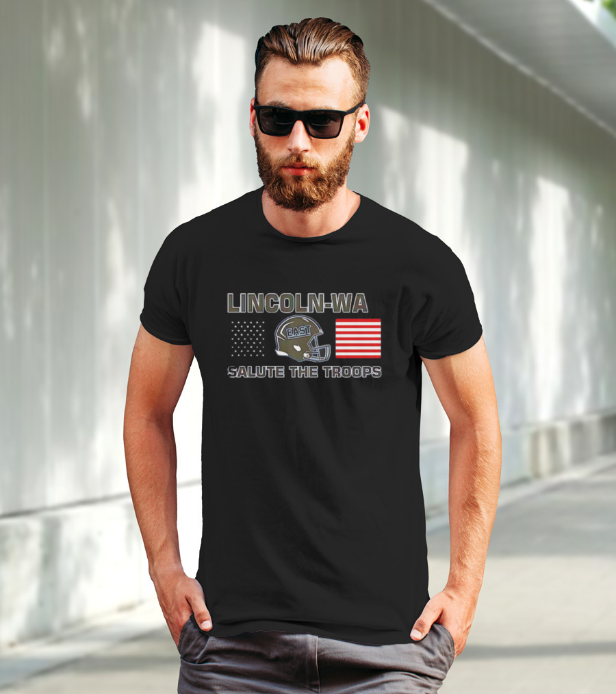 Lincoln-Way East Salute The Troops Helmet American Flag T-Shirt