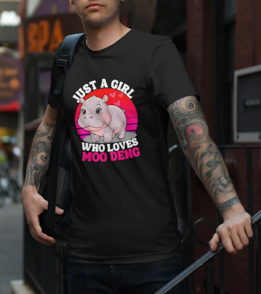 Just A Girl Who Loves Moo Deng Cute Baby Hippo Retro T-Shirt