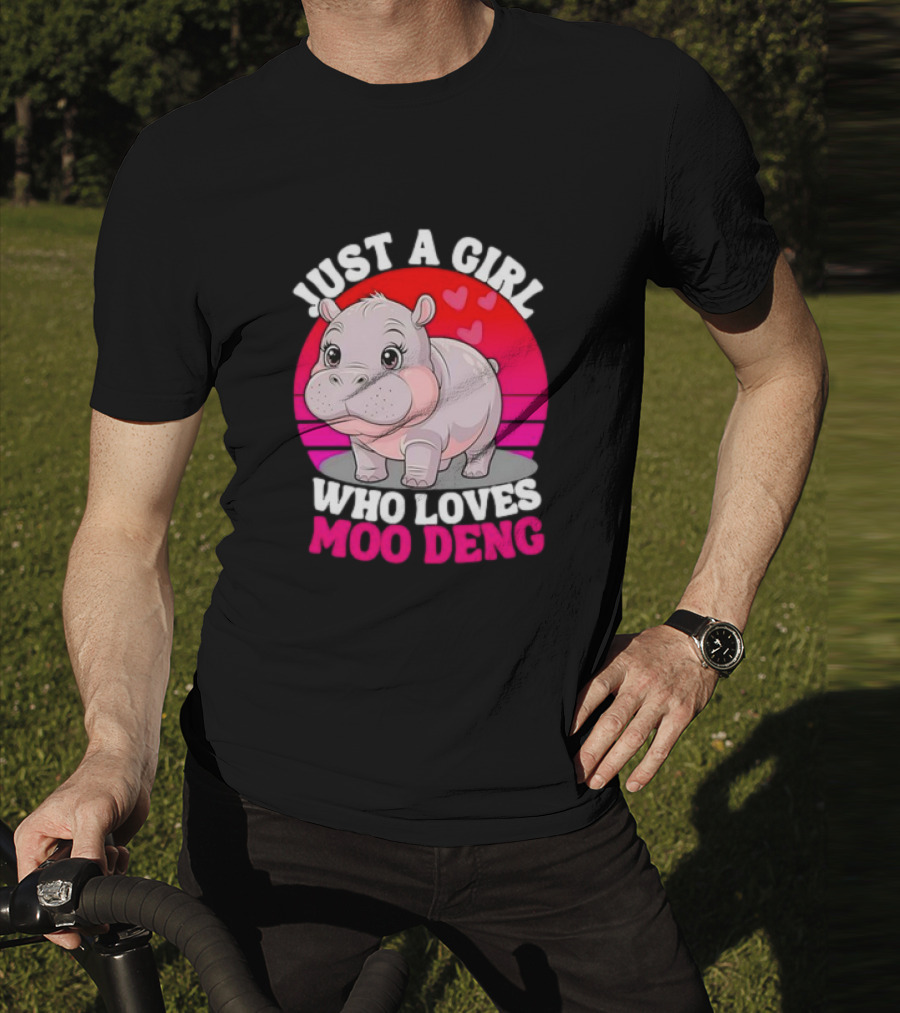 Just A Girl Who Loves Moo Deng Cute Baby Hippo Retro T-Shirt