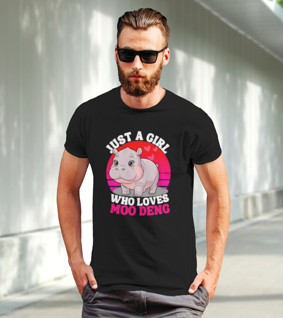 Just A Girl Who Loves Moo Deng Cute Baby Hippo Retro T-Shirt
