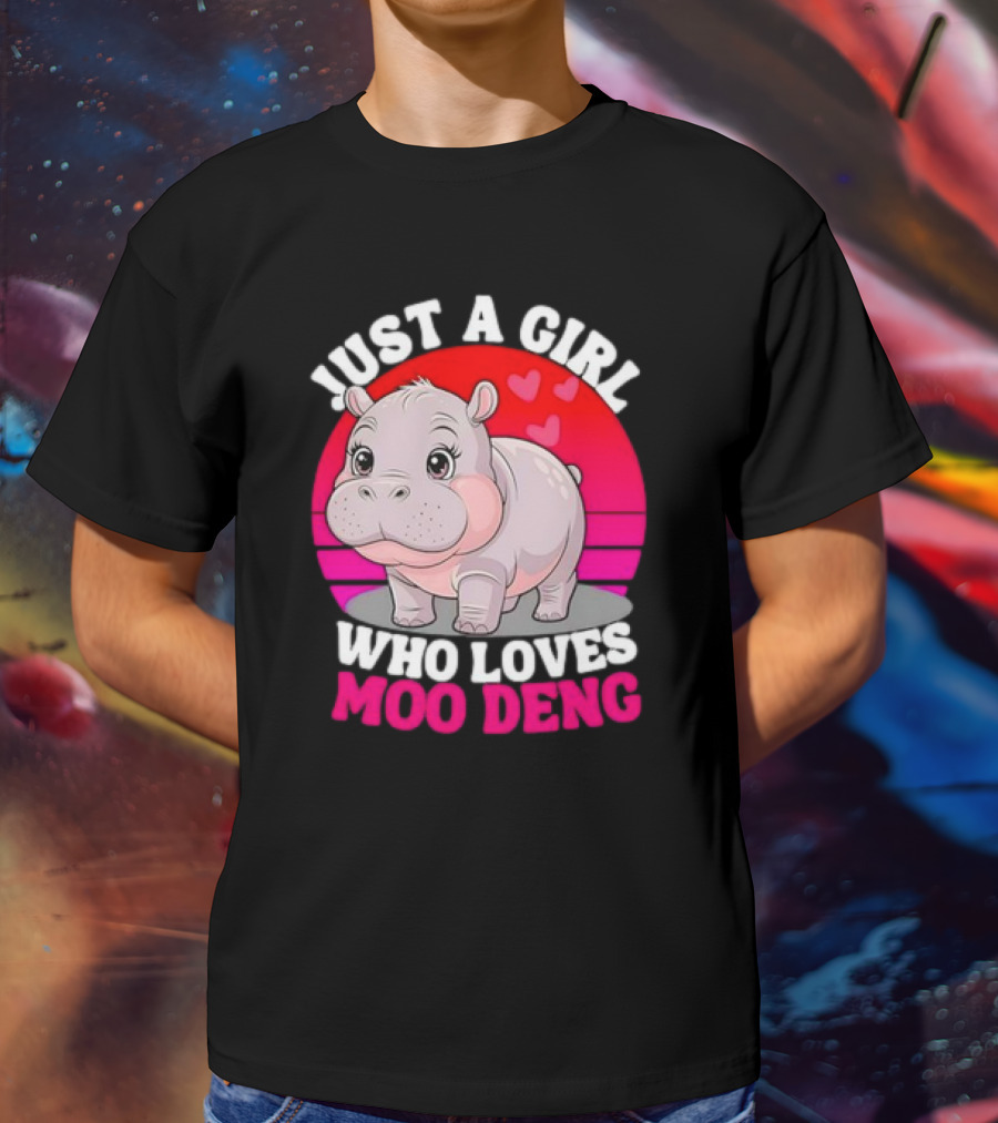 Just A Girl Who Loves Moo Deng Cute Baby Hippo Retro T-Shirt