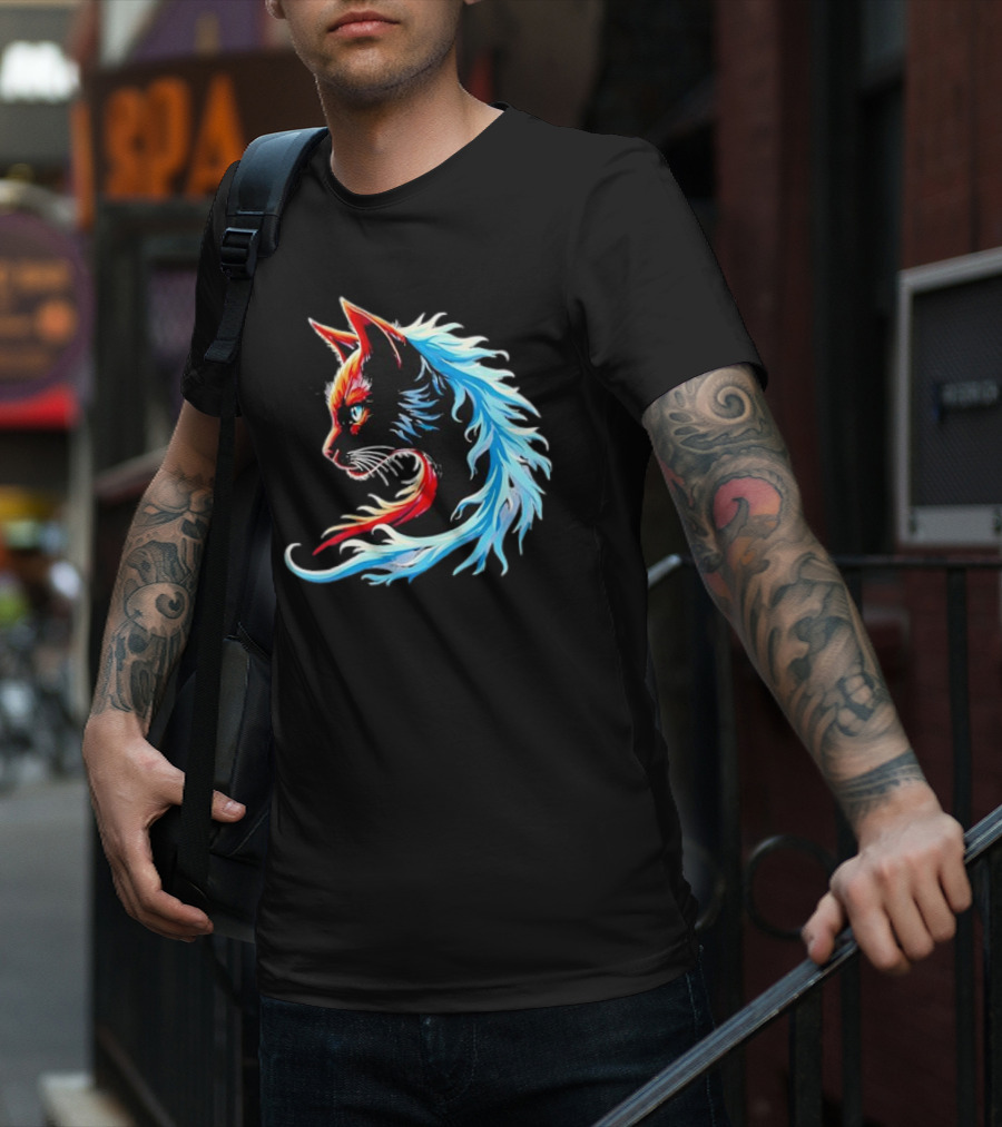 Retro Blue Cat Wave Cat Ladies Cat Lover T-Shirt