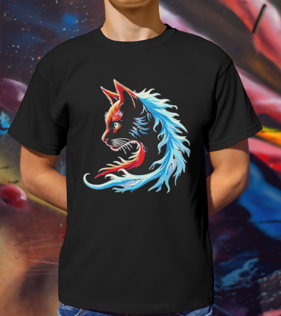 Retro Blue Cat Wave Cat Ladies Cat Lover T-Shirt