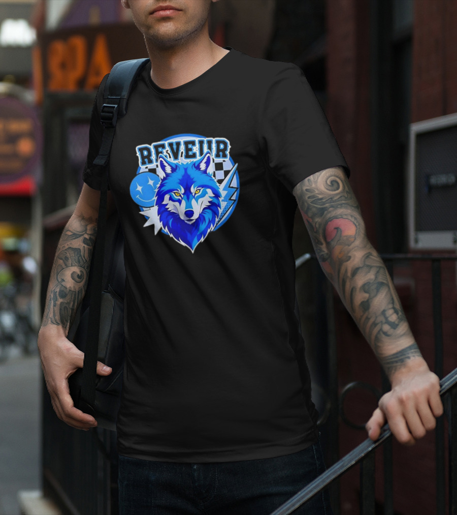 Reveur Blue Wolf Checkered Dreamers Emblem T-Shirt