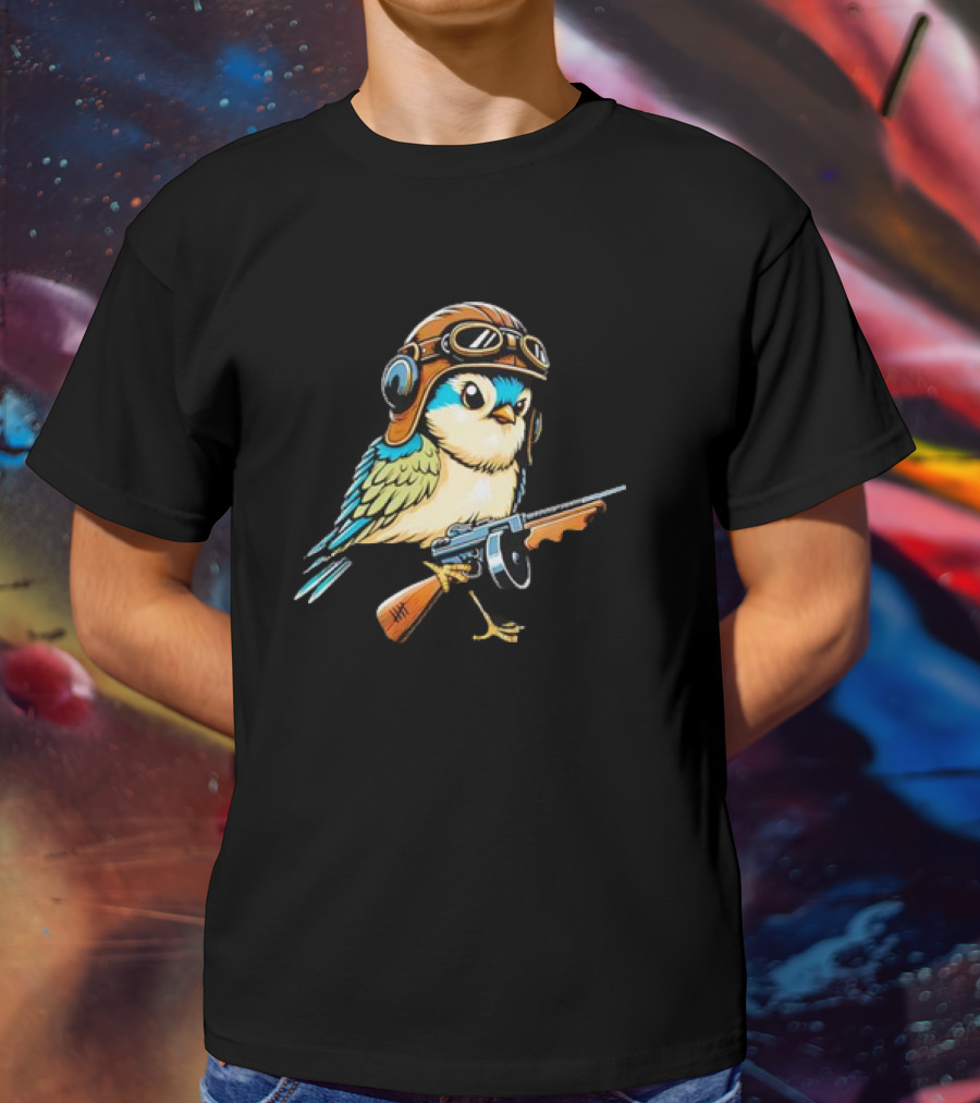 Warbird Meme Fun Bird Wearing Aviator Goggles With Rifle T-Shirt