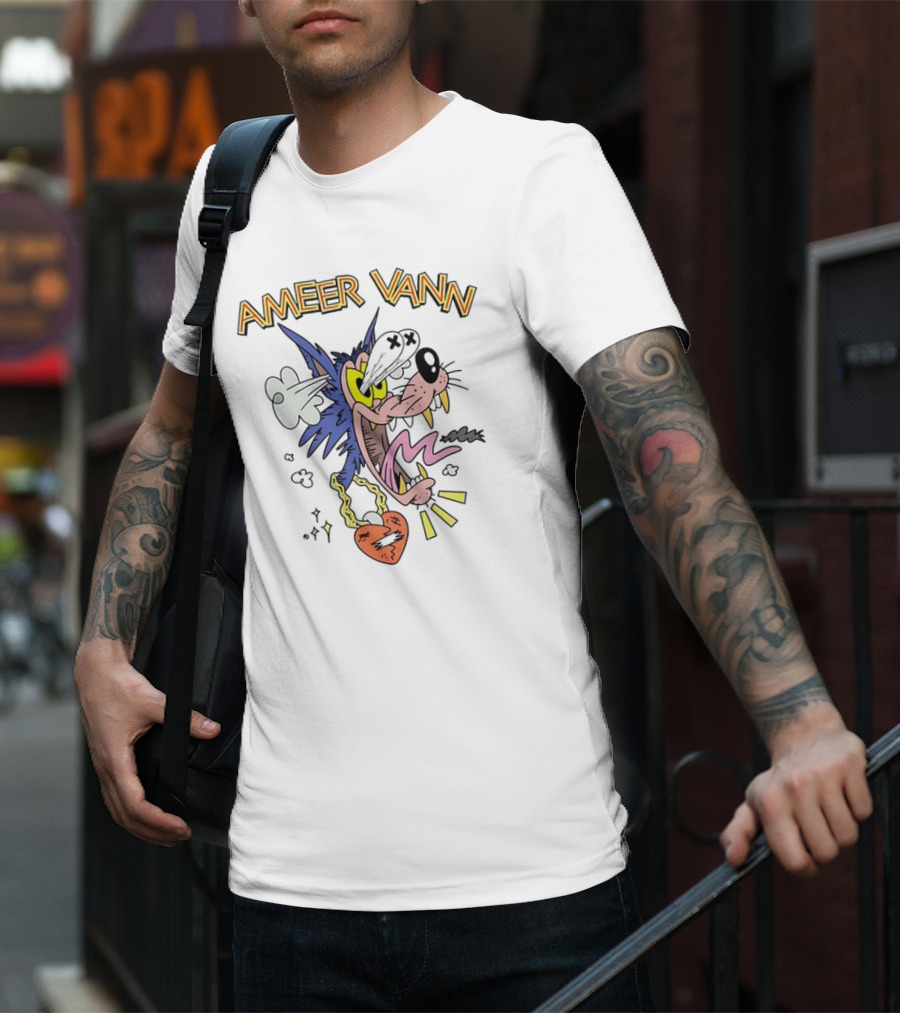 Ameer Vann Cartoon Wolf Heart Necklace T-Shirt
