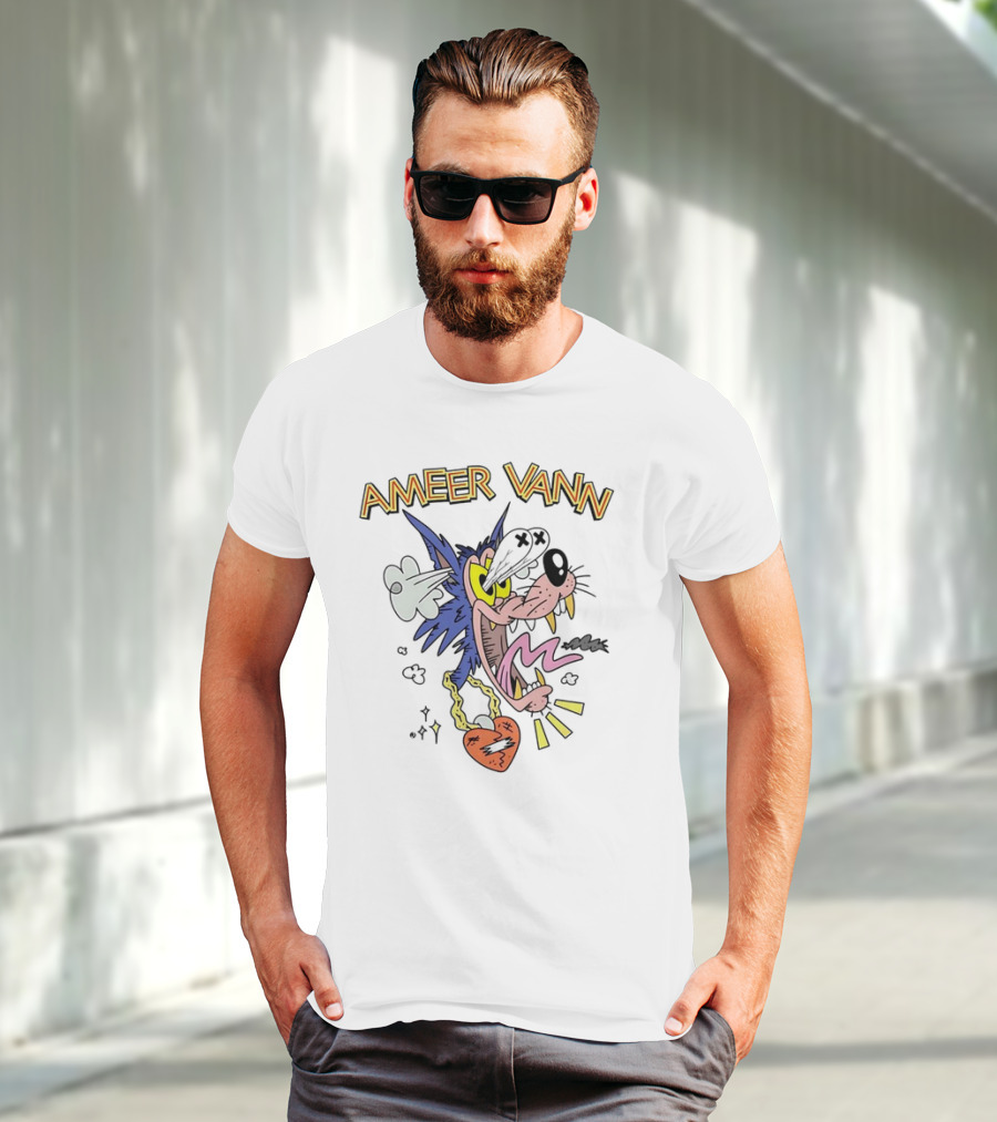 Ameer Vann Cartoon Wolf Heart Necklace T-Shirt