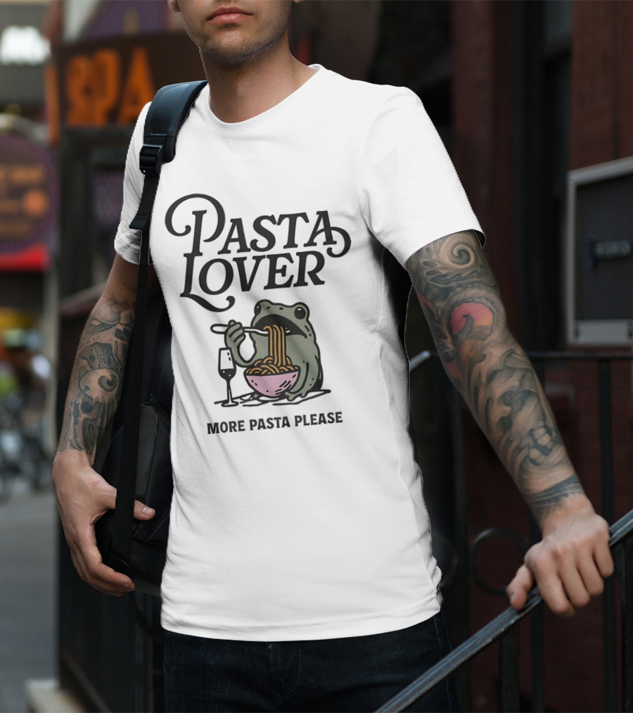 Pasta Lover Frog Enjoying More Pasta Please T-Shirt