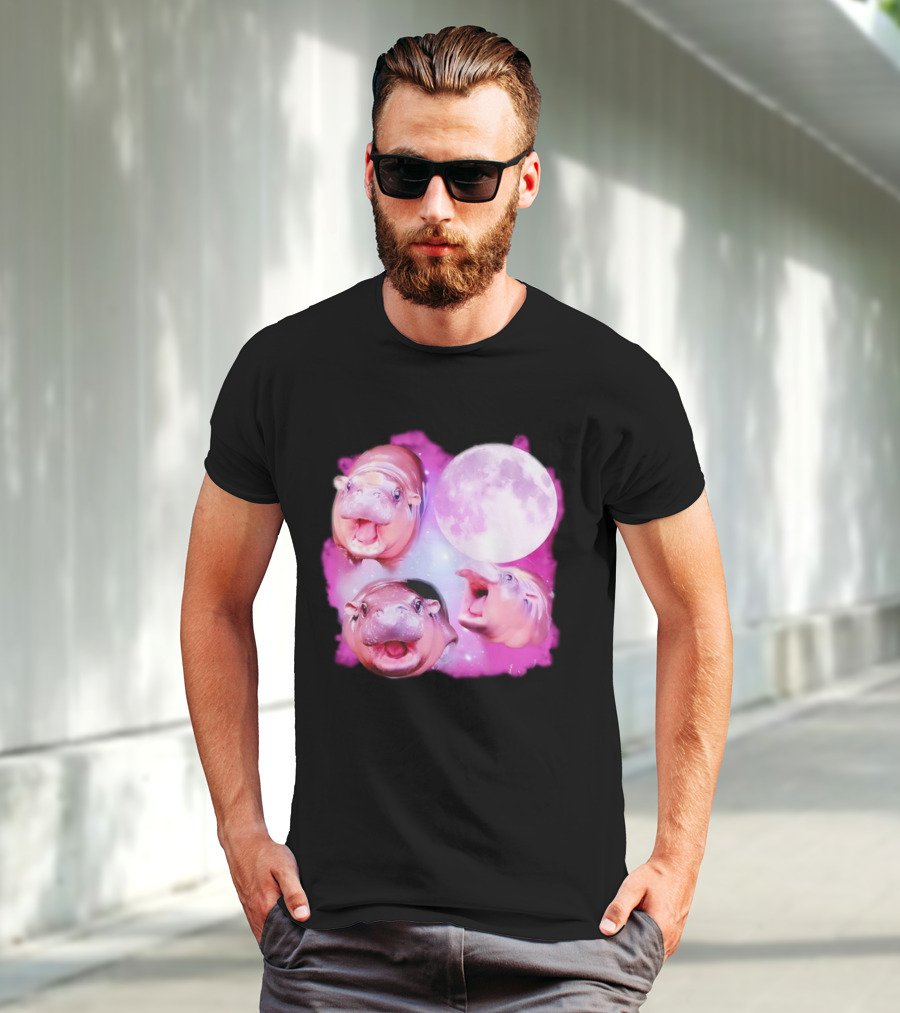 Cute Moo Deng Pink Moon Trio T-Shirt