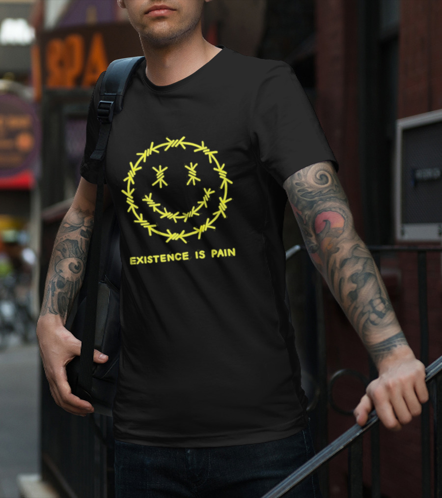 Existence Is Pain Barbed Wire Smile Icon T-Shirt