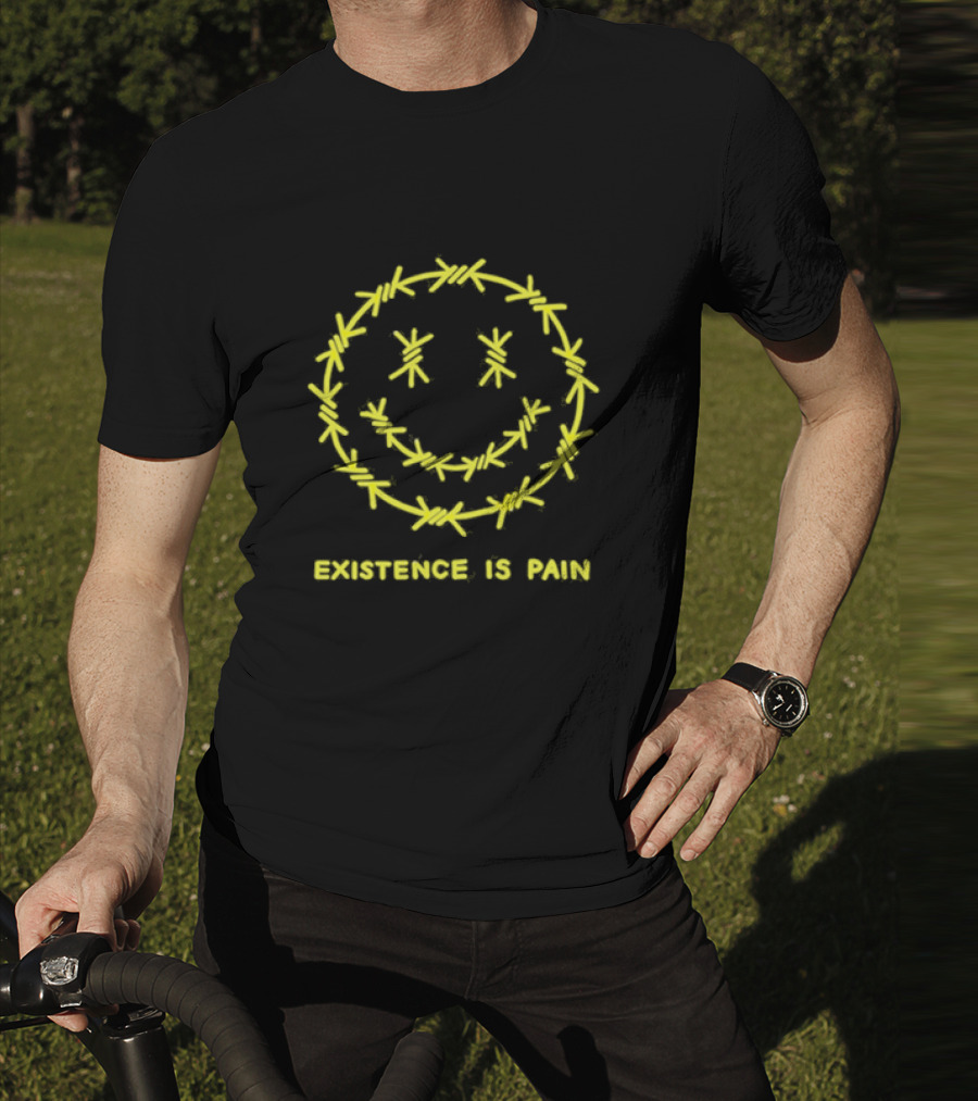 Existence Is Pain Barbed Wire Smile Icon T-Shirt
