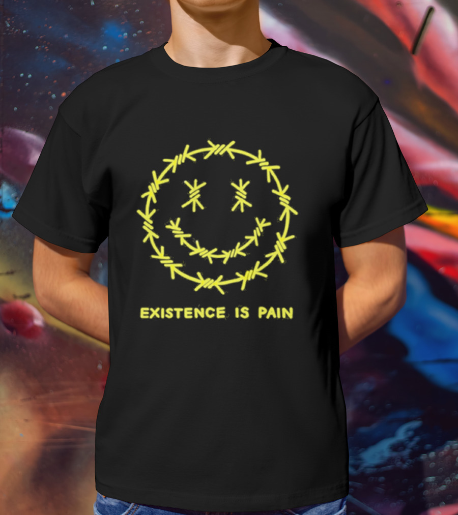 Existence Is Pain Barbed Wire Smile Icon T-Shirt
