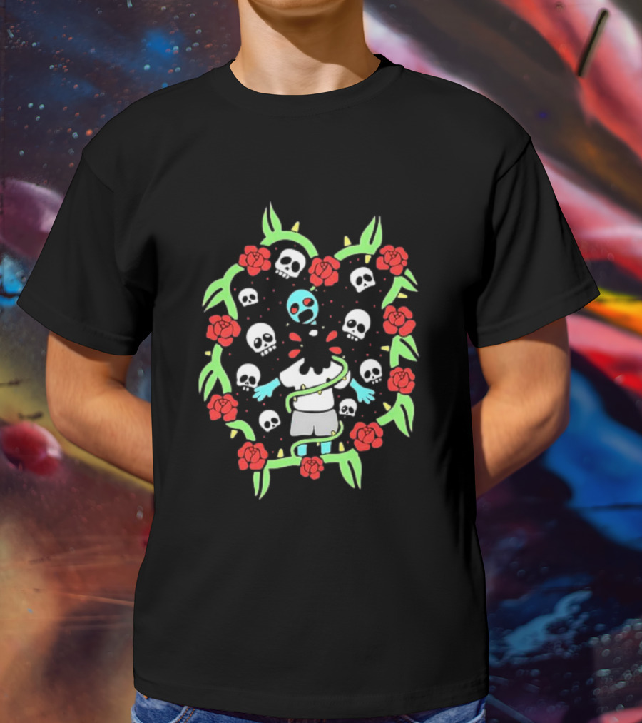 Zombie Surrounded By Roses And Skulls T-Shirt