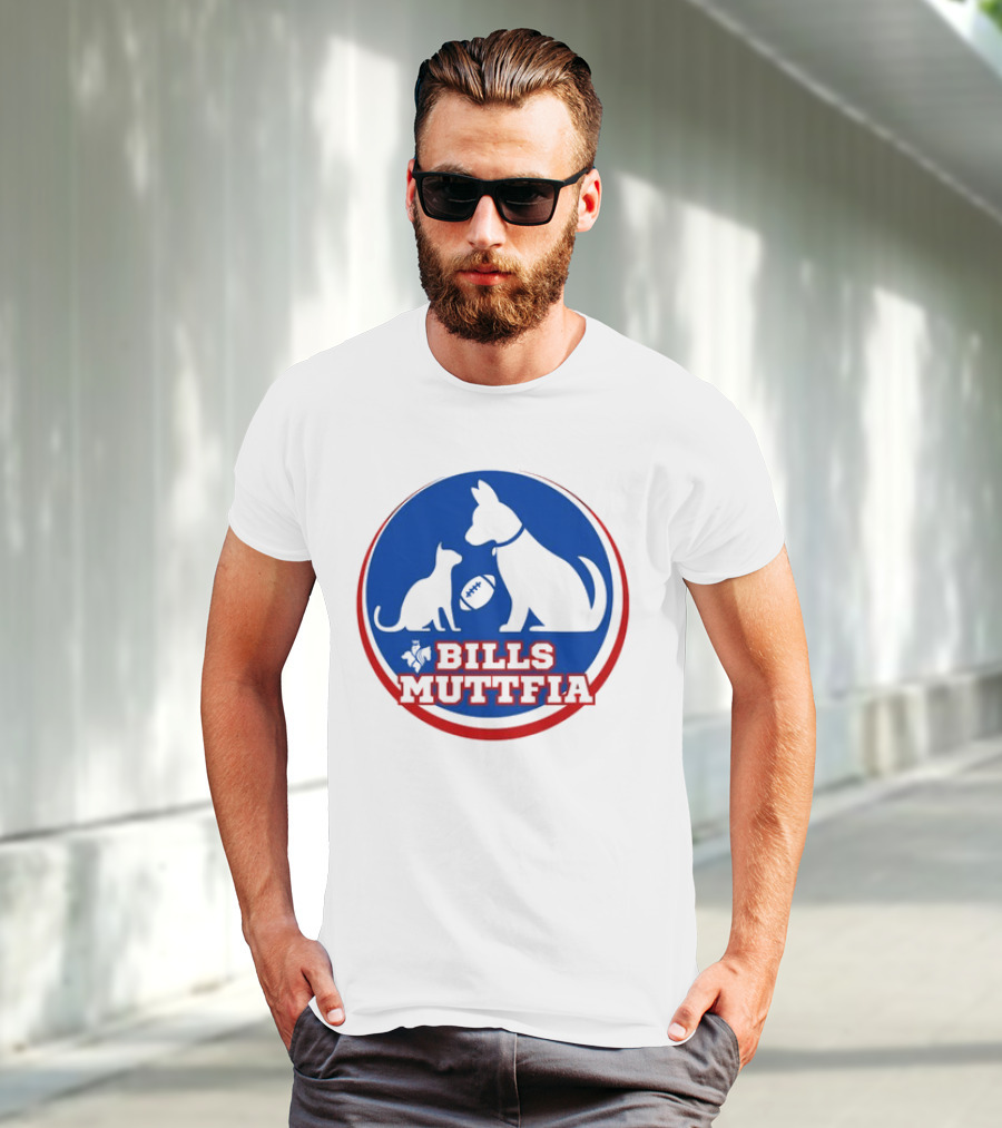 Buffalo Bills Muttfia Bills Muttfia Silhouette With Dog Cat Football T-Shirt