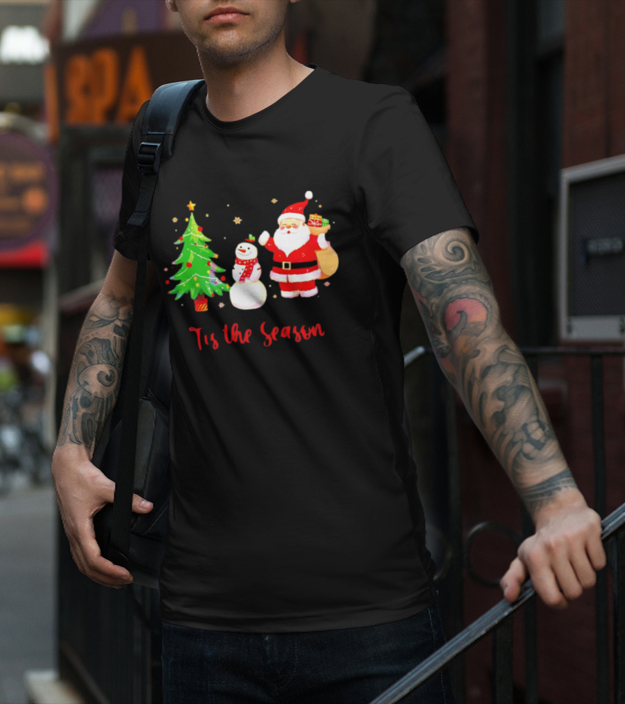 Tis The Season Santa Claus Snowman Christmas Tree T-Shirt