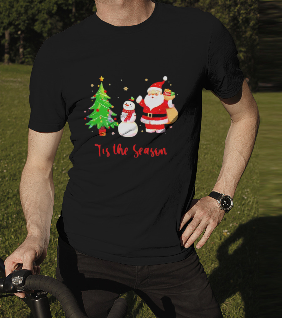 Tis The Season Santa Claus Snowman Christmas Tree T-Shirt