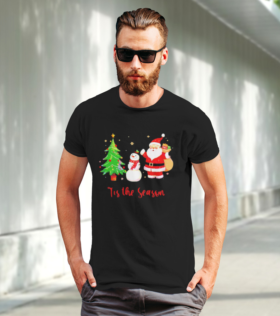 Tis The Season Santa Claus Snowman Christmas Tree T-Shirt