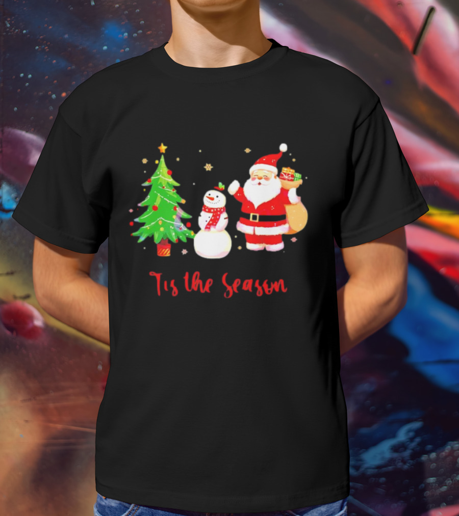 Tis The Season Santa Claus Snowman Christmas Tree T-Shirt