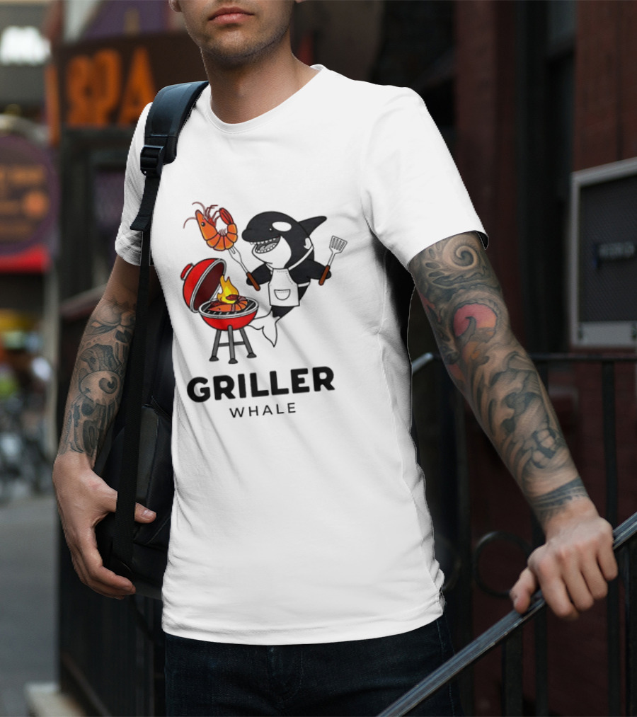 Griller Whale BBQ Cartoon Apron And Spatula With Lobster T-Shirt