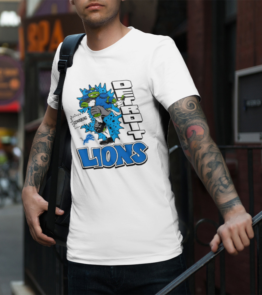 Leonardo Ninja Turtles Cowabunga Detroit Lions Football T-Shirt