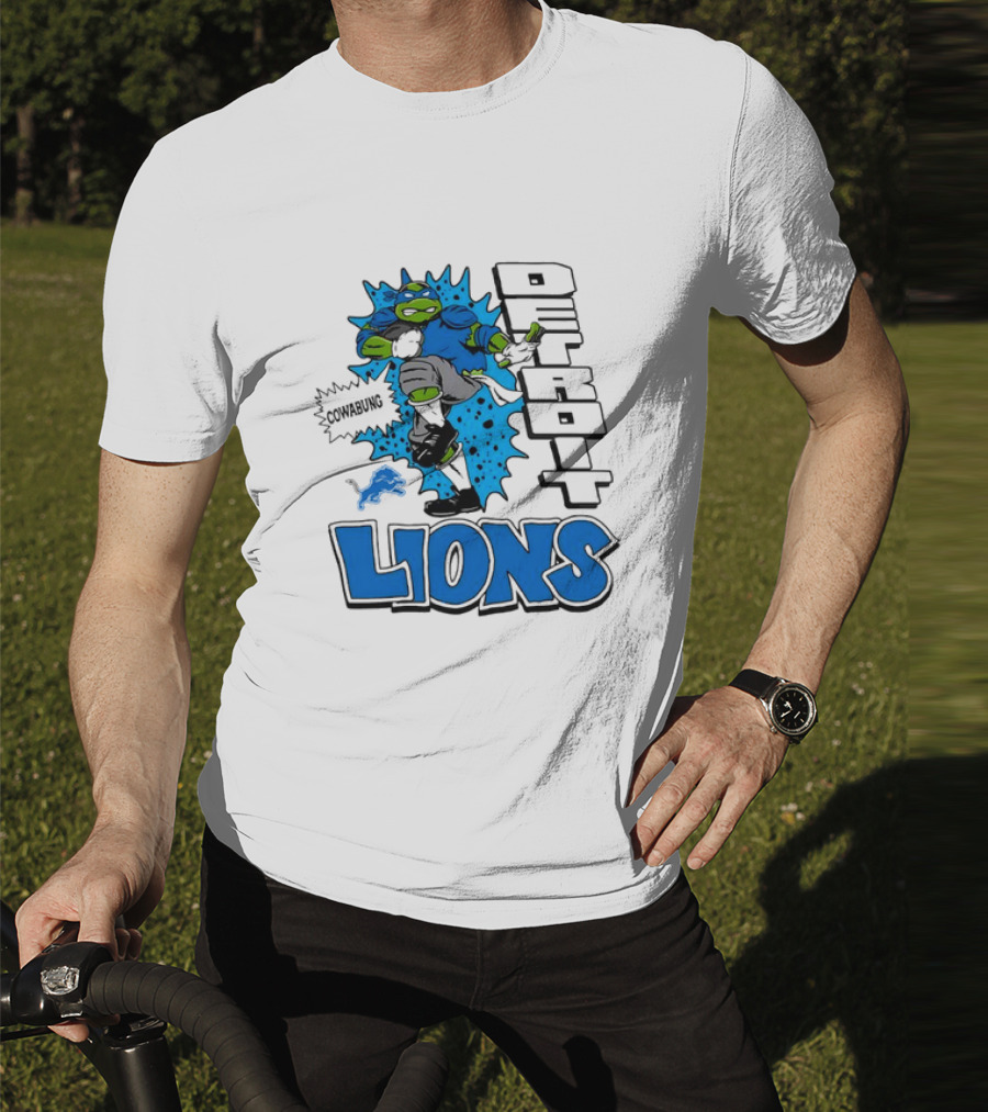 Leonardo Ninja Turtles Cowabunga Detroit Lions Football T-Shirt