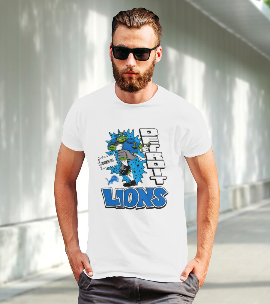 Leonardo Ninja Turtles Cowabunga Detroit Lions Football T-Shirt