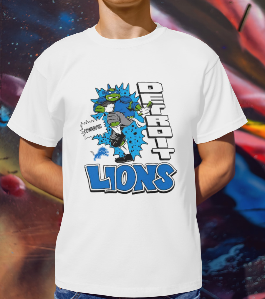 Leonardo Ninja Turtles Cowabunga Detroit Lions Football T-Shirt