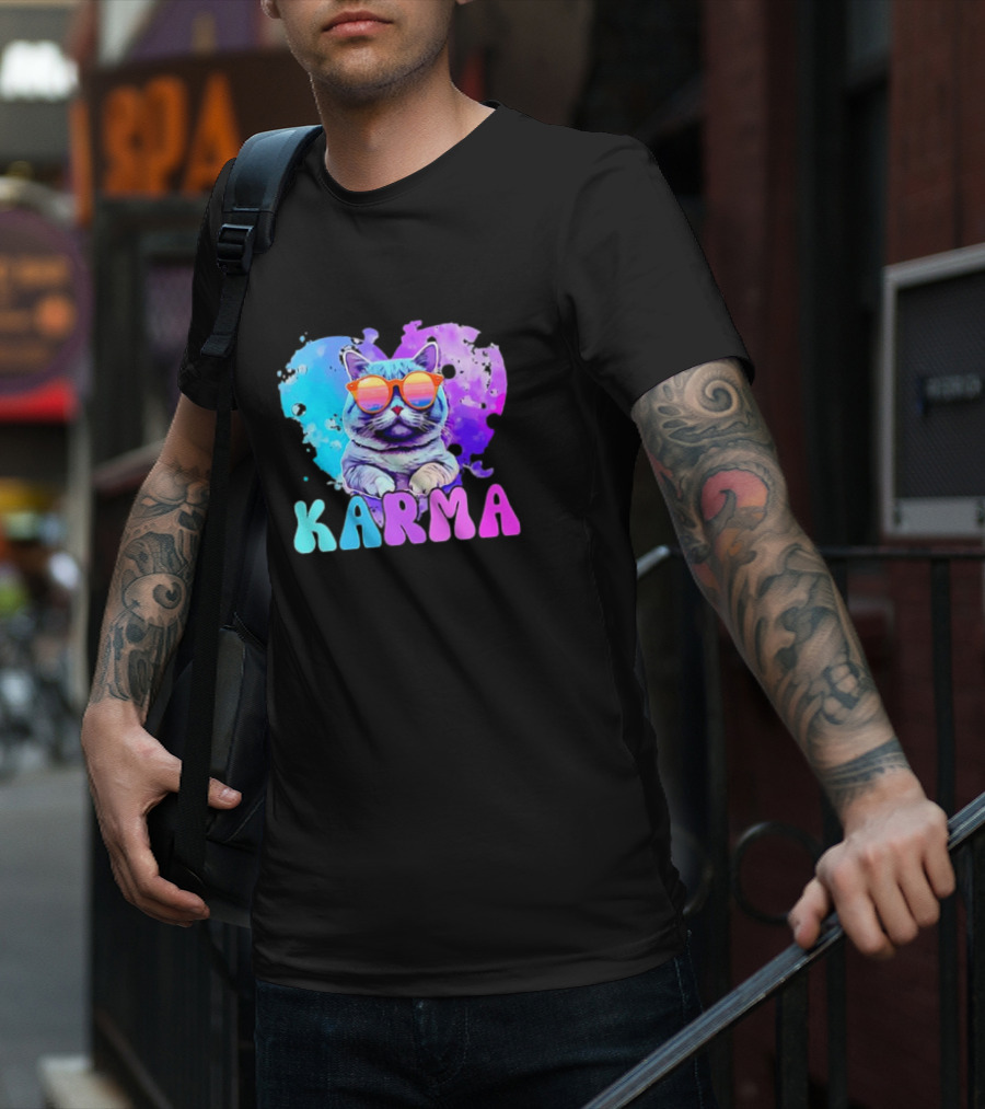 Cat Lover Karma Heart Shape Retro Sunglasses T-Shirt