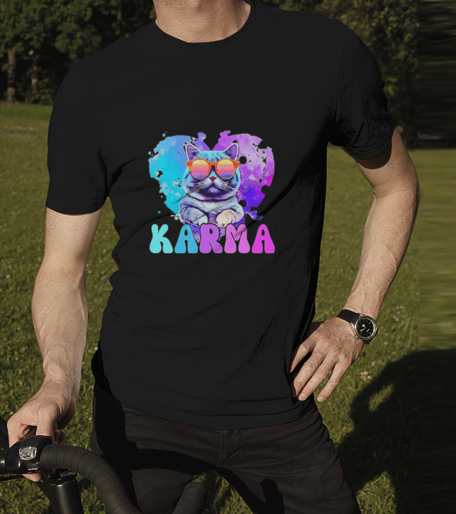 Cat Lover Karma Heart Shape Retro Sunglasses T-Shirt
