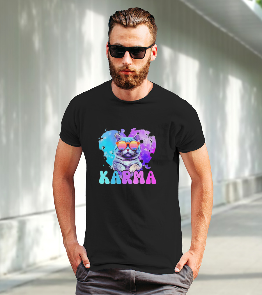 Cat Lover Karma Heart Shape Retro Sunglasses T-Shirt