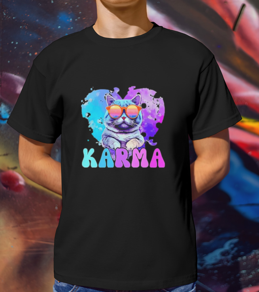 Cat Lover Karma Heart Shape Retro Sunglasses T-Shirt