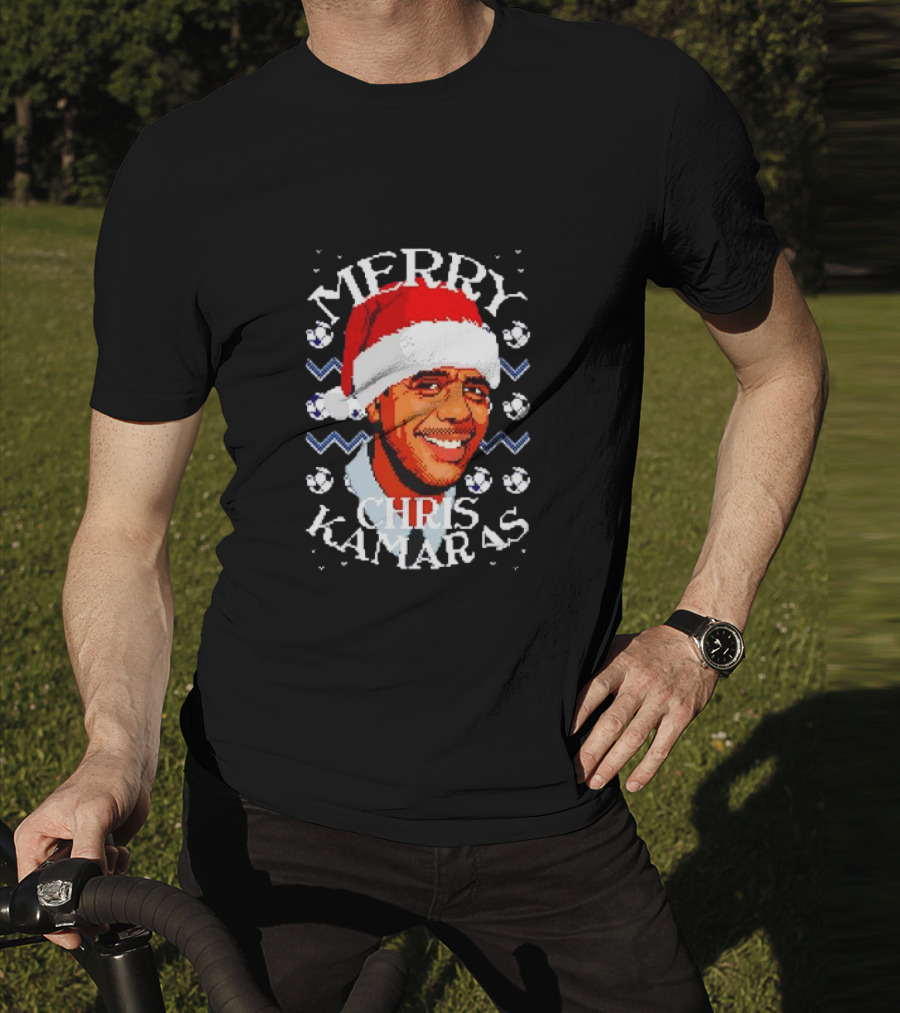 Merry Chris Kamaras Christmas Jumper Santa Hat Soccer Balls T-Shirt