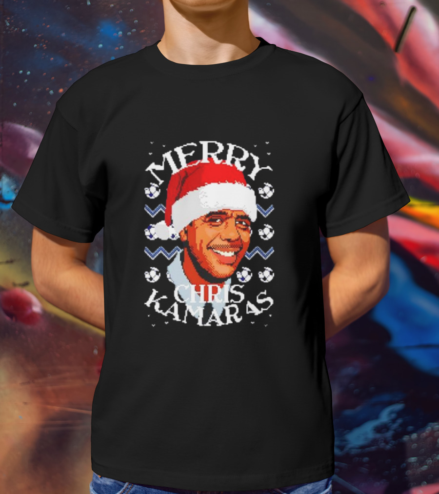Merry Chris Kamaras Christmas Jumper Santa Hat Soccer Balls T-Shirt