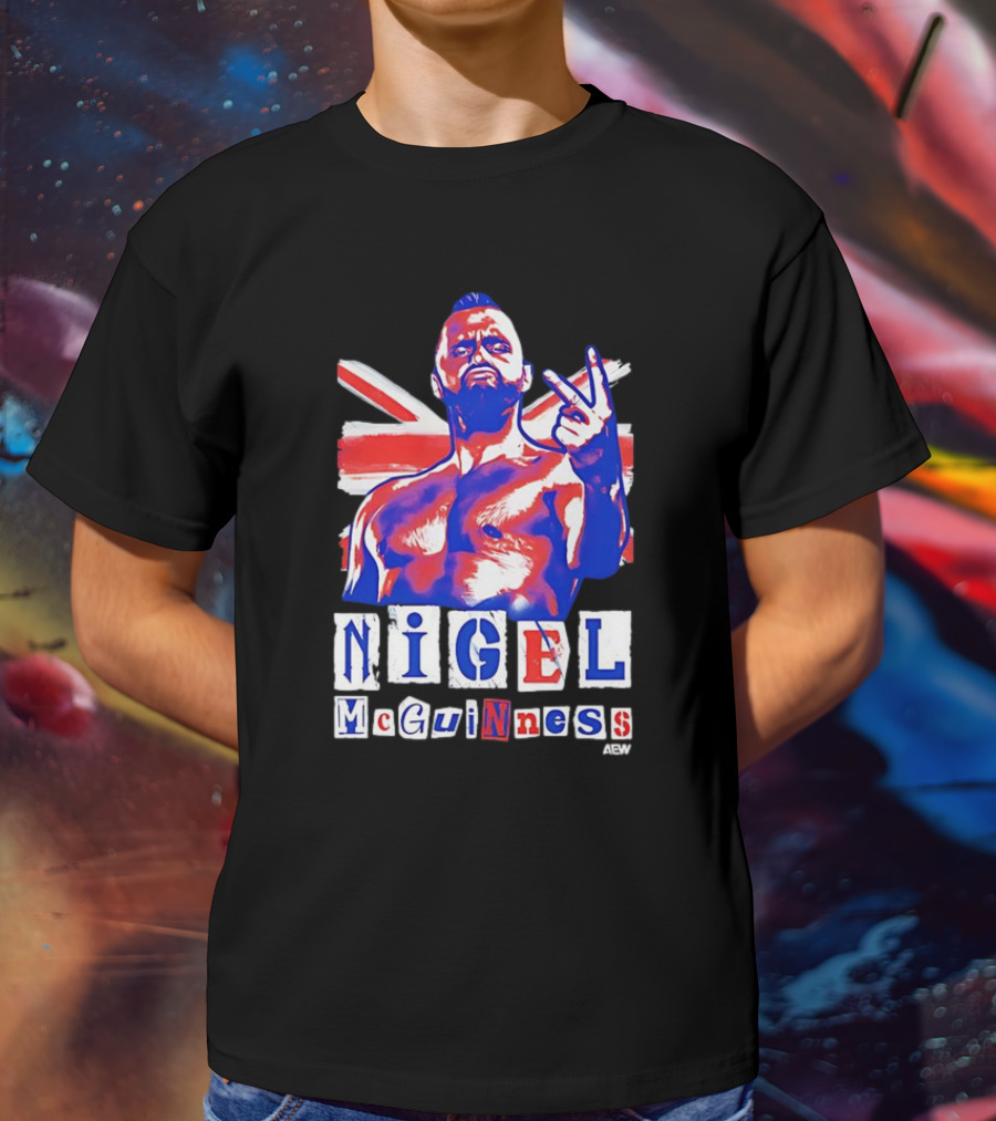 NIGEL McGUINNESS AEW Union Jack V Sign T-Shirt