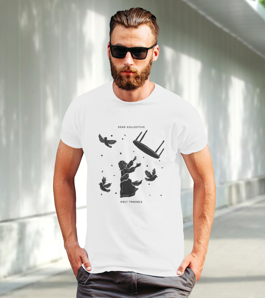 Rend Collective Holy Trouble Black Silhouette With Flying Table And Birds T-Shirt