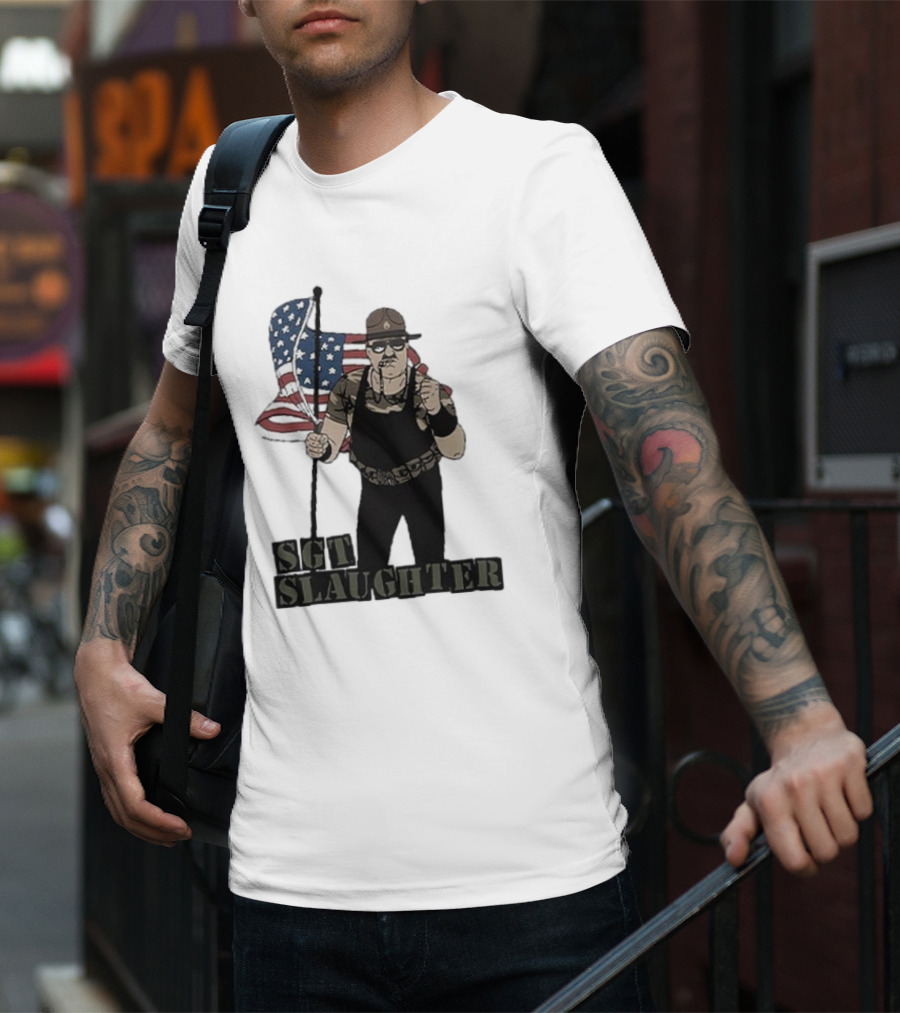 Sgt Slaughter American Flag Comic Style Patriotic T-Shirt