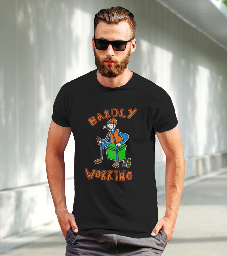 HARDLY WORKING Meme Sitting On Cooler With Beer Bottles T-Shirt