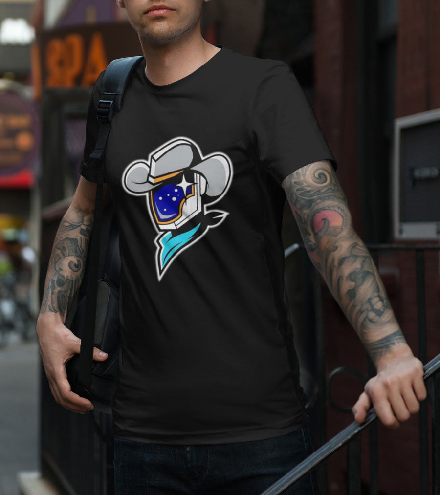 Sugar Land Space Cowboys Bimm Ridder Home Cap Emblem With Starry Helmet And Cowboy Hat T-Shirt