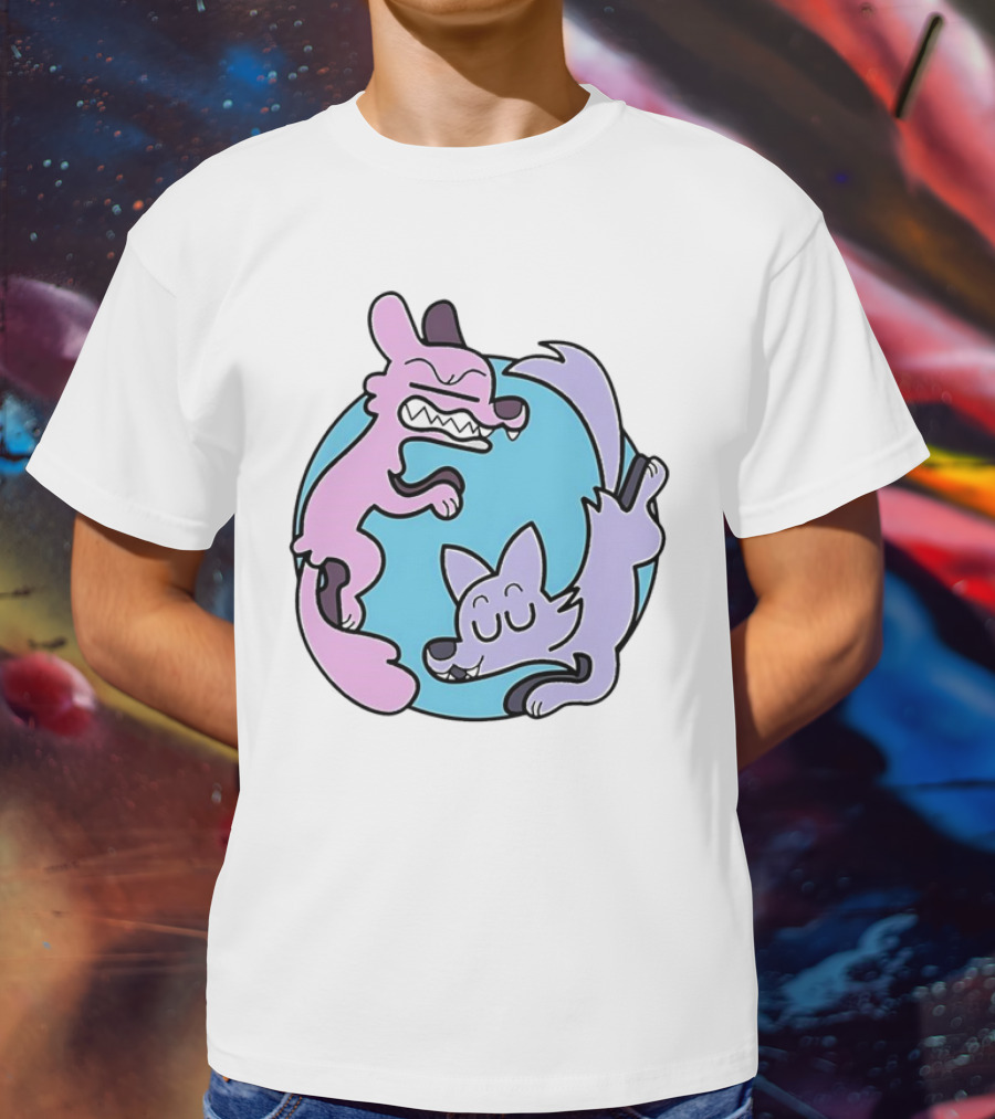 Ac Stuart Two Wolves Yin Yang Pastel T-Shirt