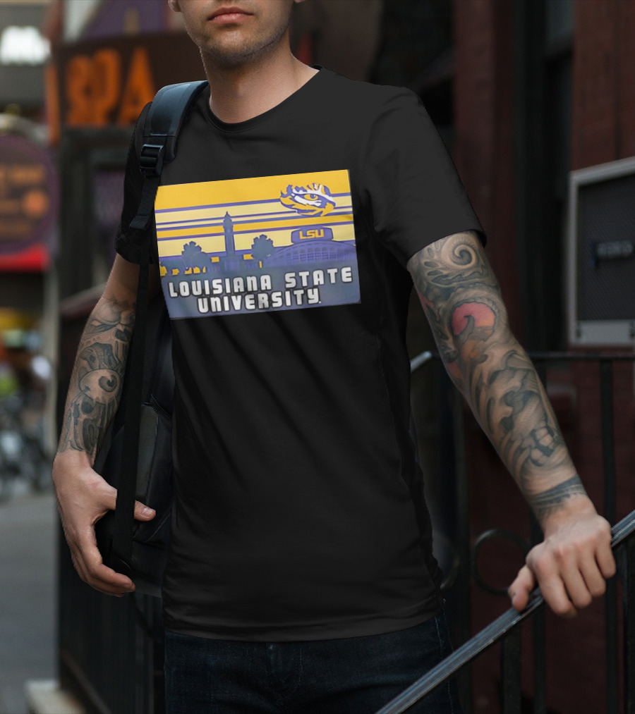 Louisiana State University Campus Skyline Retro LSU Tigers T-Shirt