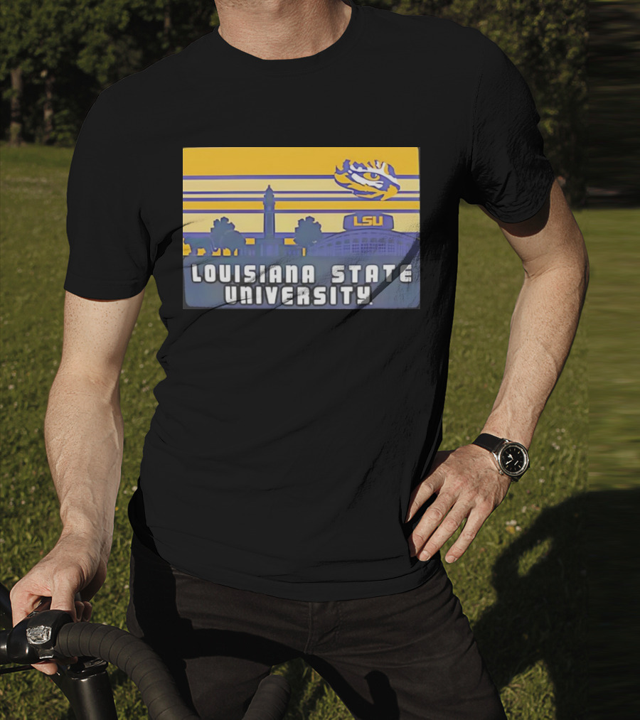 Louisiana State University Campus Skyline Retro LSU Tigers T-Shirt