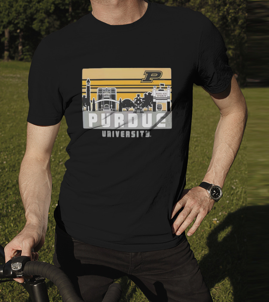 Purdue Boilermakers University Ross-Ade Stadium Campus Skyline Retro T-Shirt