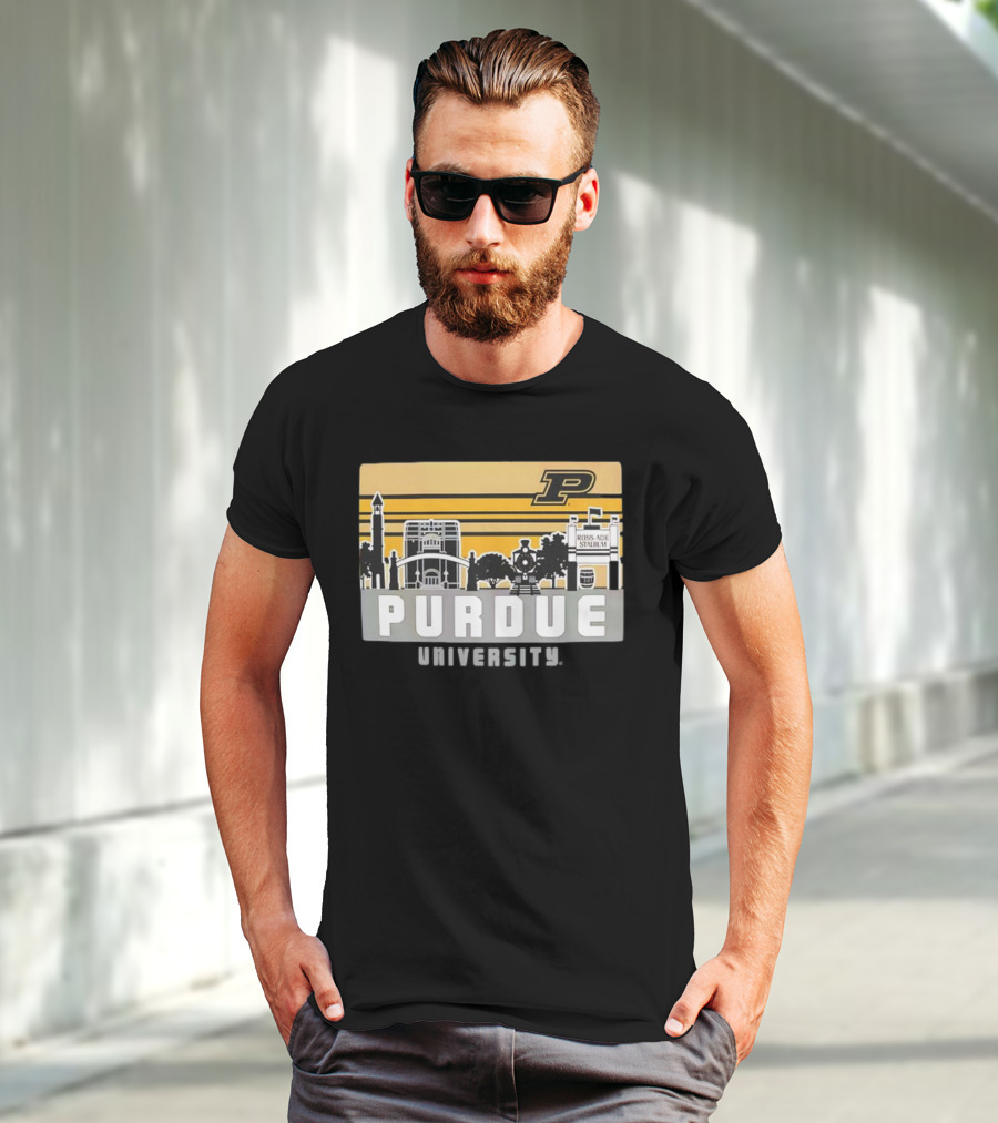 Purdue Boilermakers University Ross-Ade Stadium Campus Skyline Retro T-Shirt