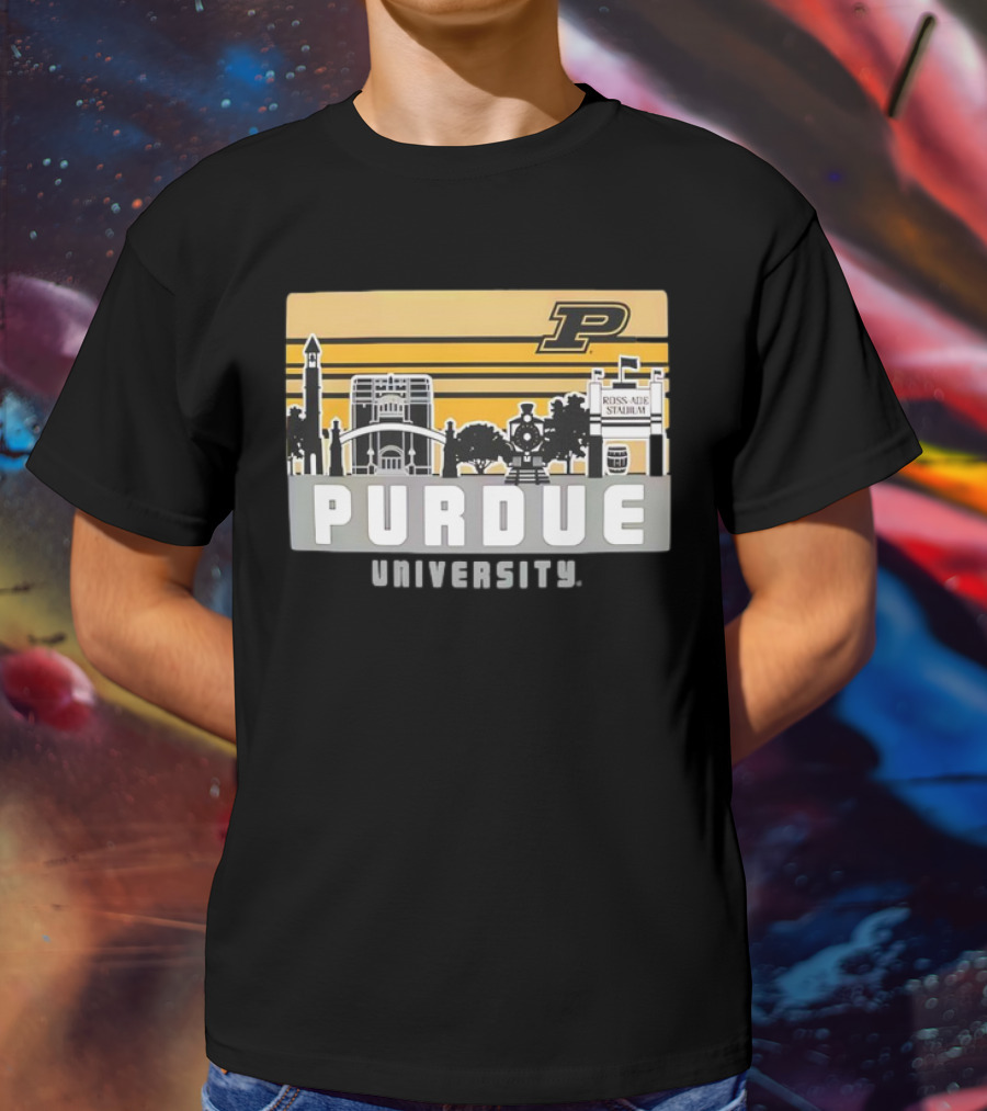 Purdue Boilermakers University Ross-Ade Stadium Campus Skyline Retro T-Shirt