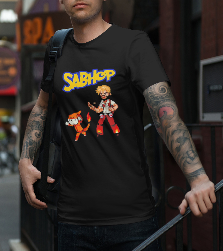 Sabhop Pixel Art Pokemon Trainer With Fire Creature T-Shirt