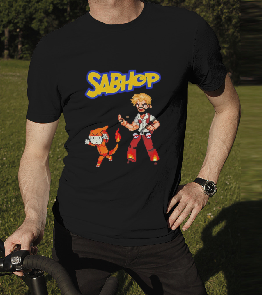Sabhop Pixel Art Pokemon Trainer With Fire Creature T-Shirt