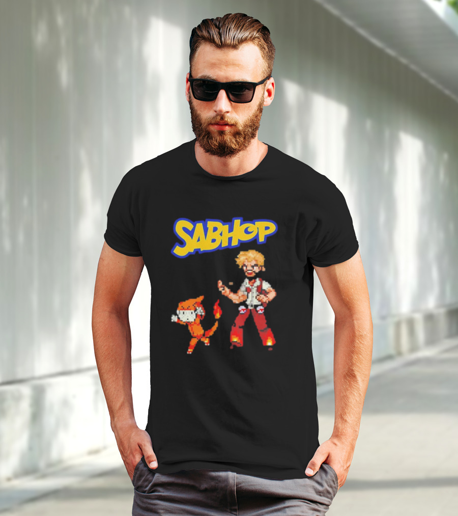 Sabhop Pixel Art Pokemon Trainer With Fire Creature T-Shirt